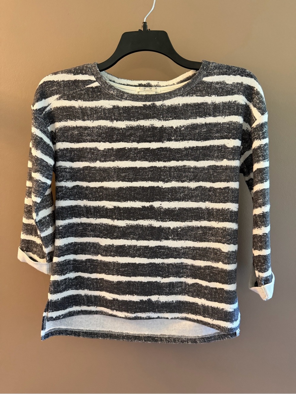 Striped Navy/Gray & White Knit Top /Modern Nautical Preppy Classic - Picture 2 of 11